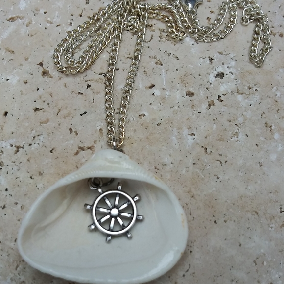 Hand Crafted Jewelry - Necklace- Ships Wheel inside a Shell - Handmade